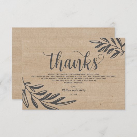 オーガニックな結婚式のサンキューカードの素朴なデザイン エンクロージャーカード (正面/裏面)