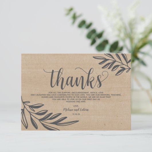 オーガニックな結婚式のサンキューカードの素朴なデザイン エンクロージャーカード (スタンド正面)