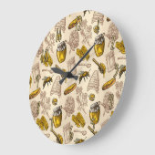 オーガニックな蜂蜜の蜂のミツバチの巣の金黄色いヴィンテージ ラージ壁時計 (傾斜)