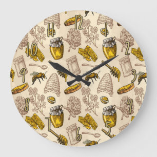 オーガニックな蜂蜜の蜂のミツバチの巣の金黄色いヴィンテージ ラージ壁時計