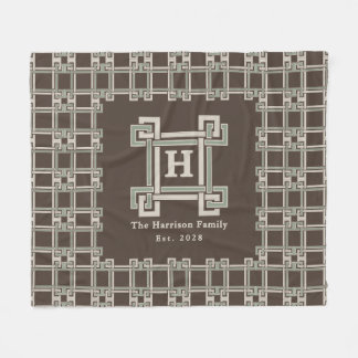 オーガニックセージ+チョコレートファミリー創立年モノグラム フリースブランケット