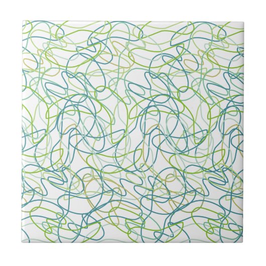 オーガニックティール(緑がかった色)、金ゴールド、および白の緑の図形 タイル (正面)