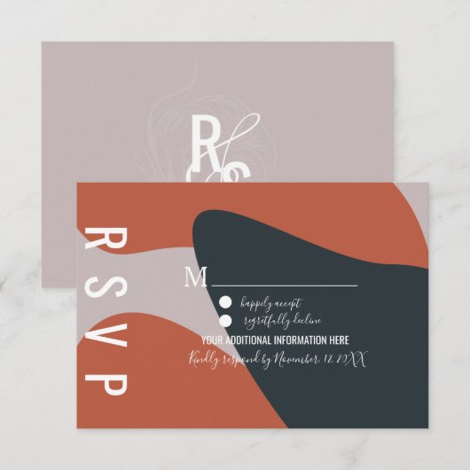 オーガニックテラコッタブルー結婚式RSVP 招待状 (正面/裏面)