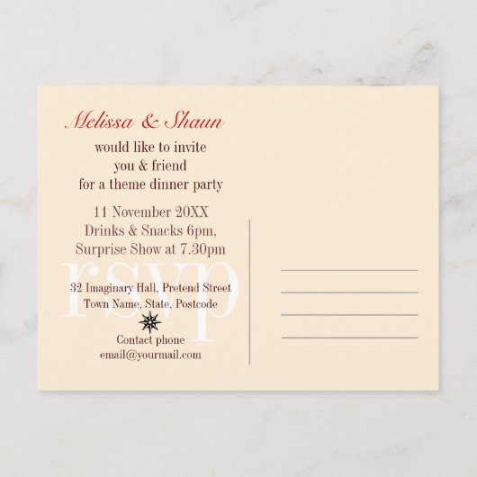 オーガニックディナーパーティー招待状ポストカード インビテーションポストカード (裏面)