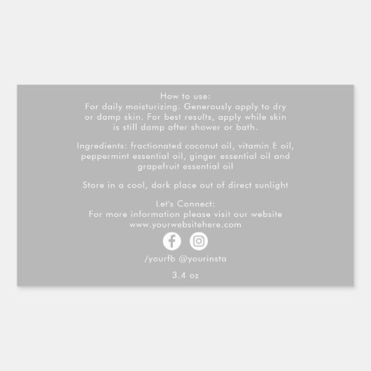 オーガニックビジネスビューティー製品成分グレー 長方形シール (正面)