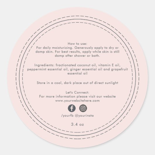 オーガニックビジネスビューティー製品成分ピンク ラウンドシール (正面)