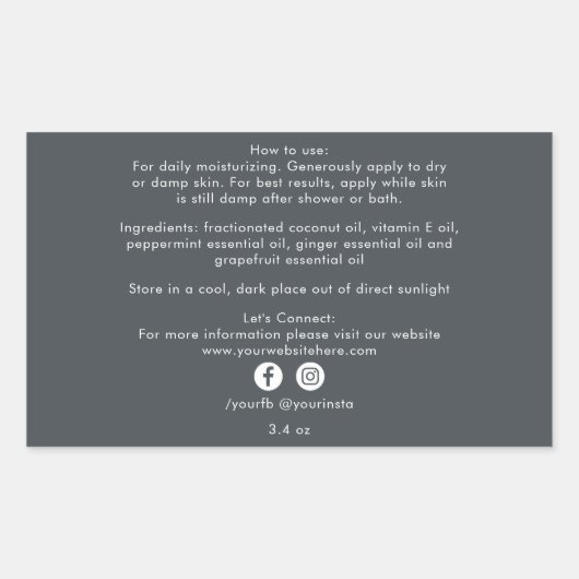 オーガニックビジネスビューティー製品成分ブラック 長方形シール (正面)