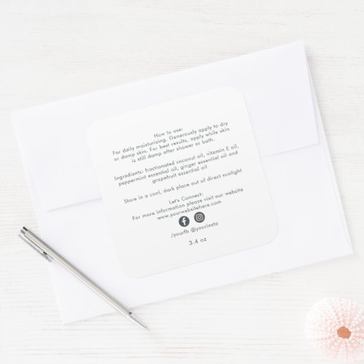 オーガニックビジネスビューティー製品成分ホワイト スクエアシール (封筒)