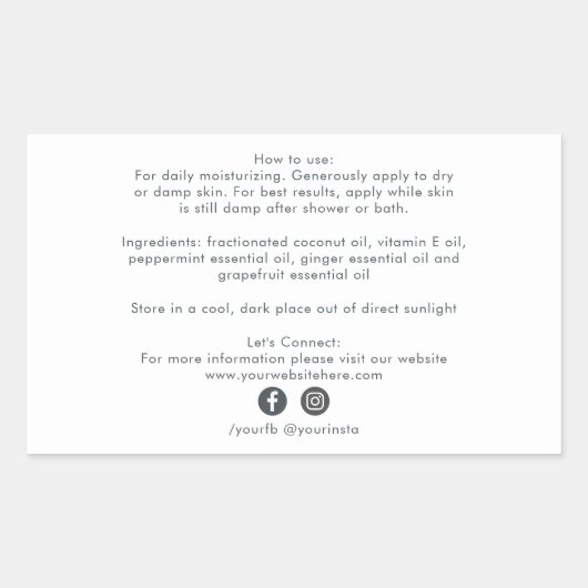 オーガニックビジネスビューティー製品成分ラベル ホワイト 長方形シール (正面)