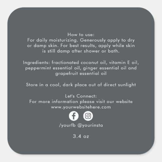 オーガニックビジネスビューティー製品成分 黒 スクエアシール (正面)