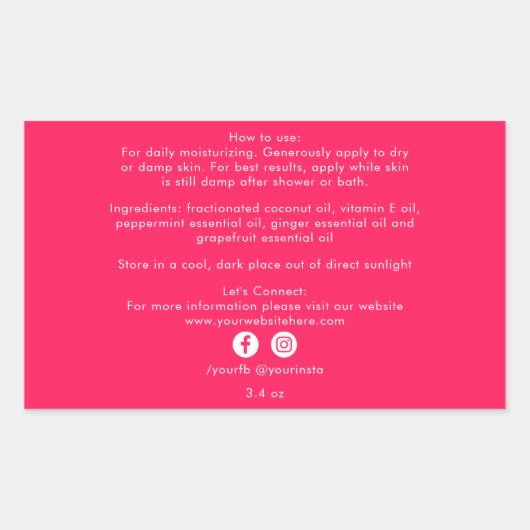 オーガニックビューティー製品成分ディーバピンク 長方形シール (正面)