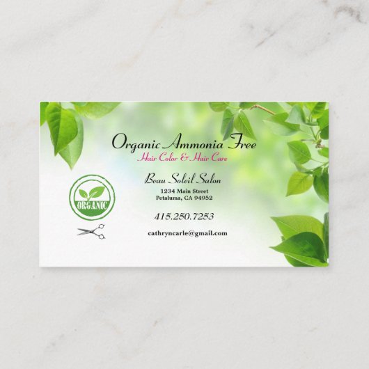 オーガニックヘアス気にティリスト名刺 予約カード (裏面)