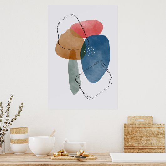 オーガニックモダン形水彩画抽象芸術第3条 ポスター (キッチン)