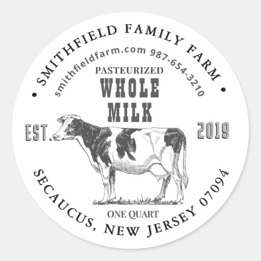 オーガニックヴィンテージホルスタイン牛のミルクファームラベル ラウンドシール (正面)