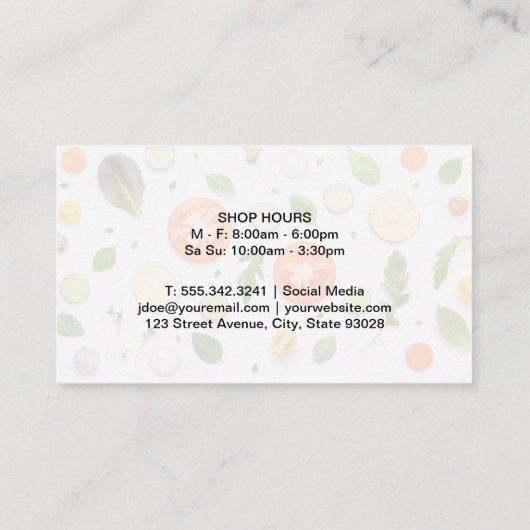 オーガニック器具のロゴ | 野菜背景 名刺 (裏面)