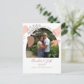 オーガニック図形Arch Boho日付写真を保存 ポストカード (スタンド正面)