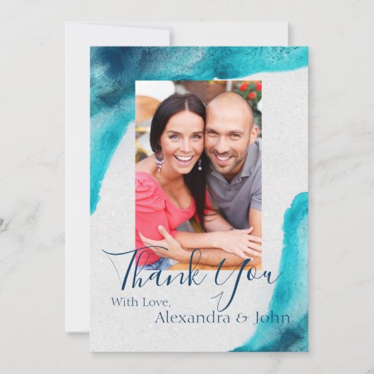 オーガニック海ブルーウォーター色ありがとう サンキューカード (正面)