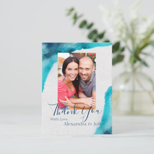 オーガニック海ブルーウォーター色ありがとう ポストカード (スタンド正面)