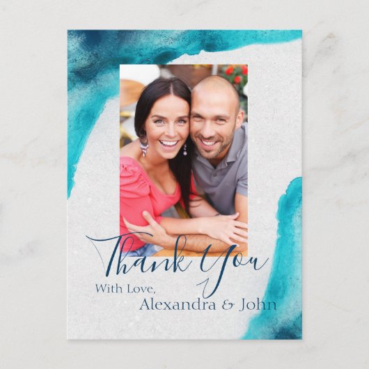 オーガニック海ブルーウォーター色ありがとう ポストカード (正面)