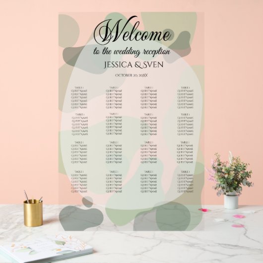 オーガニック緑の幾何学的結婚抽象芸術 アクリルサイン (ウェディング)