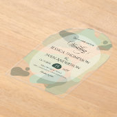 オーガニック緑の幾何学的結婚抽象芸術 アクリル招待状 (レイダウン)