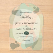 オーガニック緑の幾何学的結婚抽象芸術 アクリル招待状 (正面)