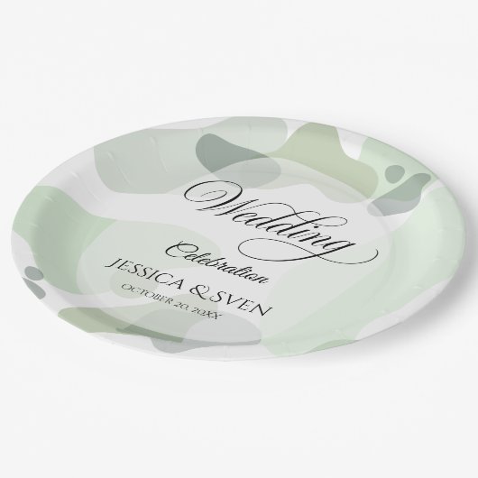 オーガニック緑の幾何学的結婚抽象芸術 ペーパープレート (アングル)