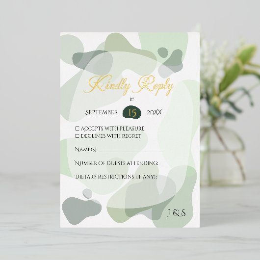 オーガニック緑の幾何学的結婚抽象芸術 箔招待状 (立ち正面)