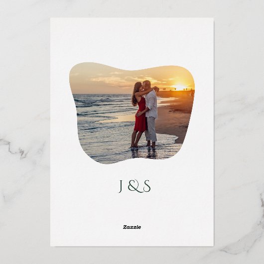 オーガニック緑の幾何学的結婚抽象芸術 箔招待状 (裏面)