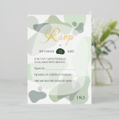 オーガニック緑の幾何学的結婚抽象芸術 箔招待状 (立ち正面)