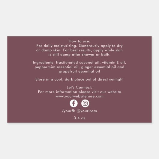 オーガニック美しい製品成分ブルゴーニュ 長方形シール (正面)