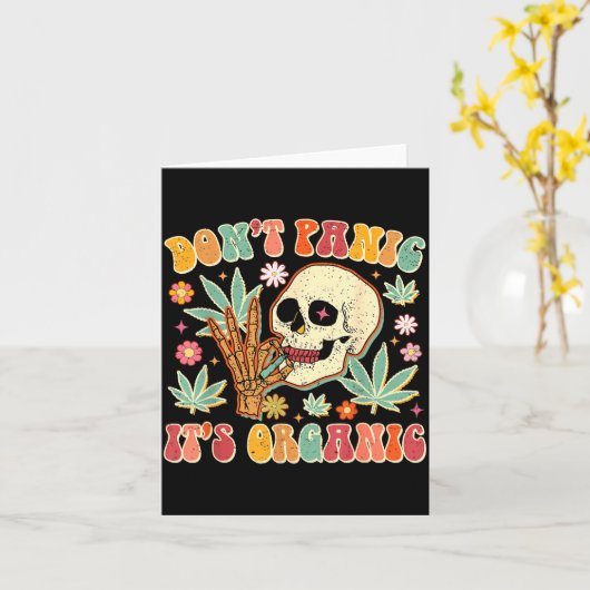 オーガニック雑草ドクロデザインTシャツ Don't Panic It's Organic Weed カード (黄色い花)