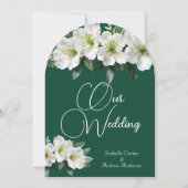 オーガニック ウェディング アザレア 白 フォレスト グリーン フラワー 招待状 (正面)