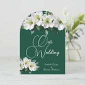 オーガニック ウェディング アザレア 白 フォレスト グリーン フラワー 招待状 (スタンド正面)