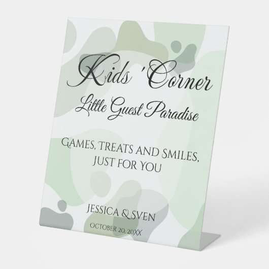 オーガニックGreenery Geometric結婚 Kids Corner 台座サイン (正面)