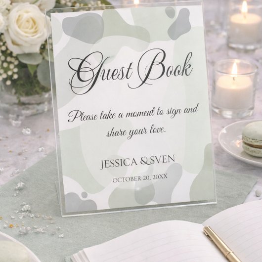 オーガニックGreenery Geometric結婚's Guest Book 台座サイン