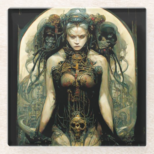 オーガニックTech女性ファンタジーSci-Fi ガラスコースター (正面)