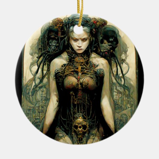 オーガニックTech女性ファンタジーSci-Fi セラミックオーナメント (正面)