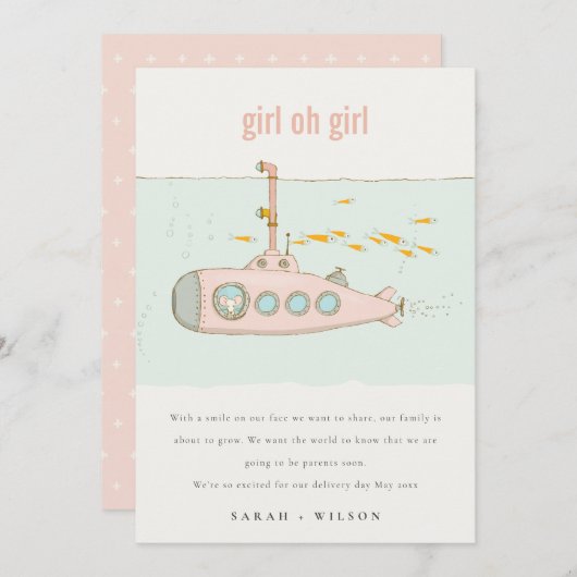 オーガールアンダーウォーター潜水艦ベビー発表 サンキューカード (正面/裏面)