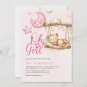 オーガールピンクのテディベア赤ちゃんシャワー 招待状 (正面)