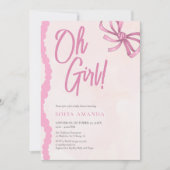 オーガールピンクの水色ベビーシャワー 招待状 (正面)