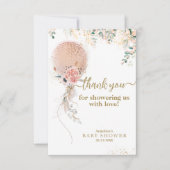 オーガールピンクバルーンフローラユーカリ赤ちゃんシャワー サンキューカード (正面)