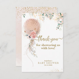 オーガールピンクバルーンフローラユーカリ赤ちゃんシャワー サンキューカード