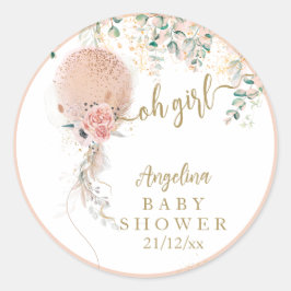 オーガールピンクバルーンフローラユーカリ赤ちゃんシャワー ラウンドシール