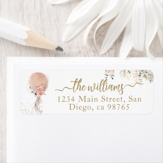 オーガールピンクバルーンフローラユーカリ赤ちゃんシャワー ラベル (インサイチュ)