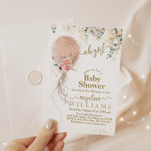 オーガールピンクバルーンフローラユーカリ赤ちゃんシャワー 招待状