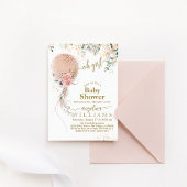 オーガールピンクバルーンフローラユーカリ赤ちゃんシャワー 招待状