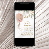 オーガールピンクバルーンフローラユーカリ赤ちゃんシャワー 招待状