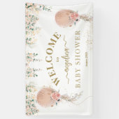 オーガールピンクバルーンフローラユーカリ赤ちゃんシャワー 横断幕 (縦)