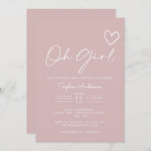 オーガールミニマリストモダンベビーシャワー 招待状 (正面/裏面)